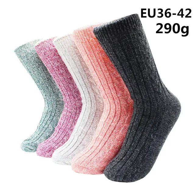 5 Pairs Winter Warmer Women Thicken Thermal Wool Cashmere Snow Socks Fashion Casual Euramerican National Wool Socks for Women 5 Pairs -YM012