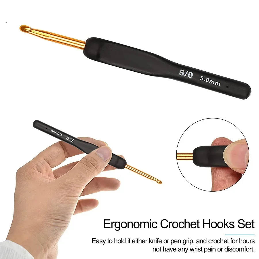 9Pcs Ergonomic Crochet Hooks Set 2.0-6.0mm with Soft Comfort Grips - Arthritis Friendly Knitting Needles for Hand Pain Relief