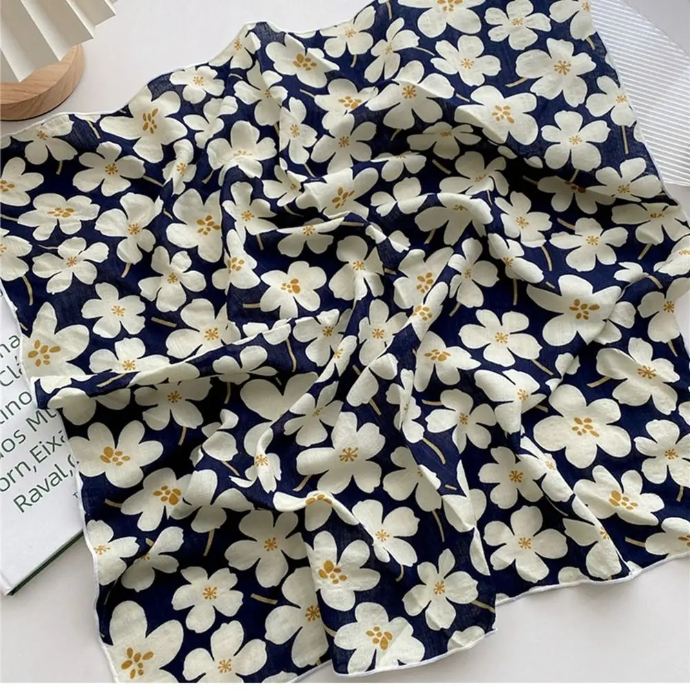 Flower Headband Cotton Linen Square Scarf Pastoral Style Head Scarf Floral Kerchief Collocation Clothing Accessories Neckerchief 2