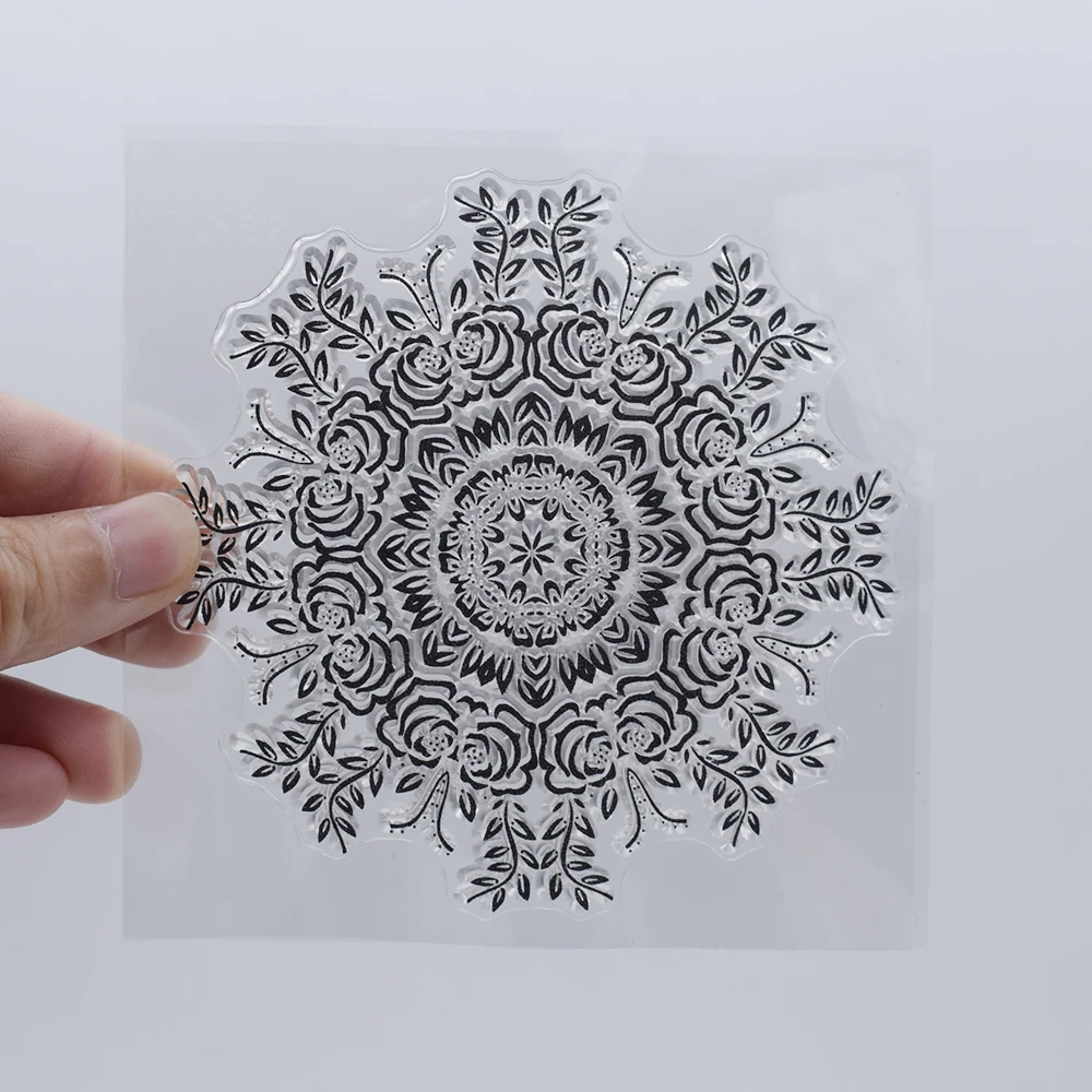 9cm 로즈 만다라 폴리머 클레이 텍스처 시트 스탬프 도자기 전송 엠보싱 매트 프레스 인쇄 모델링 세라믹 귀걸이에 대한 인상