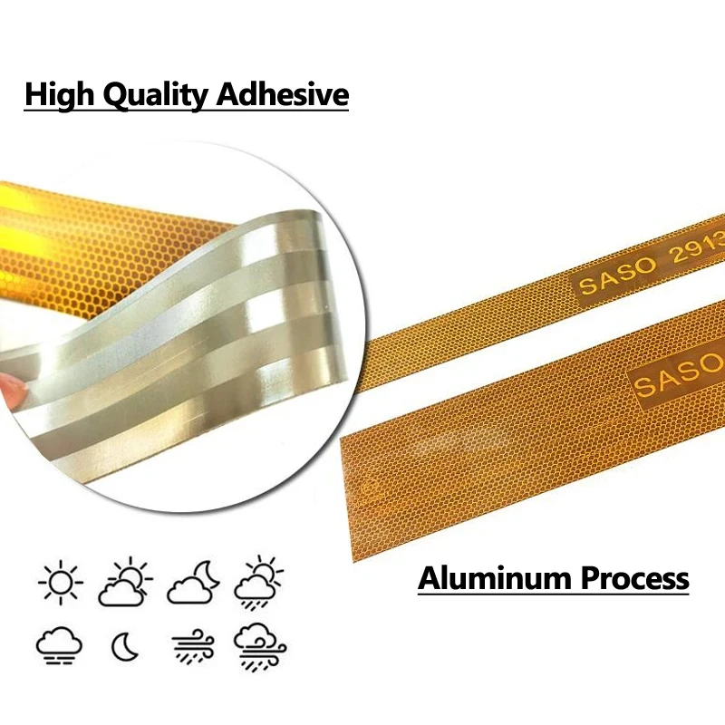 5CM*5M SASO 2913 High Quality PET Plating Aluminium Reflective Tape Waterproof Reflectors Adhesive Strip Conspicuity For Trailer