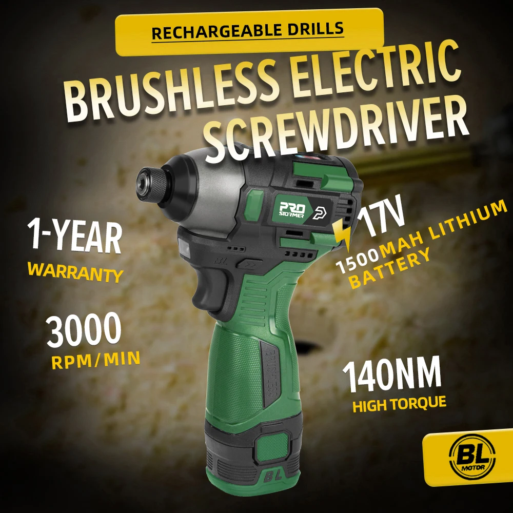 140NM Brushless Electric Screwdriver 17V Cordless Drill Screw 1500mAh Battery Rechargeable Hexagon Power Tools by PROSTORMER 2