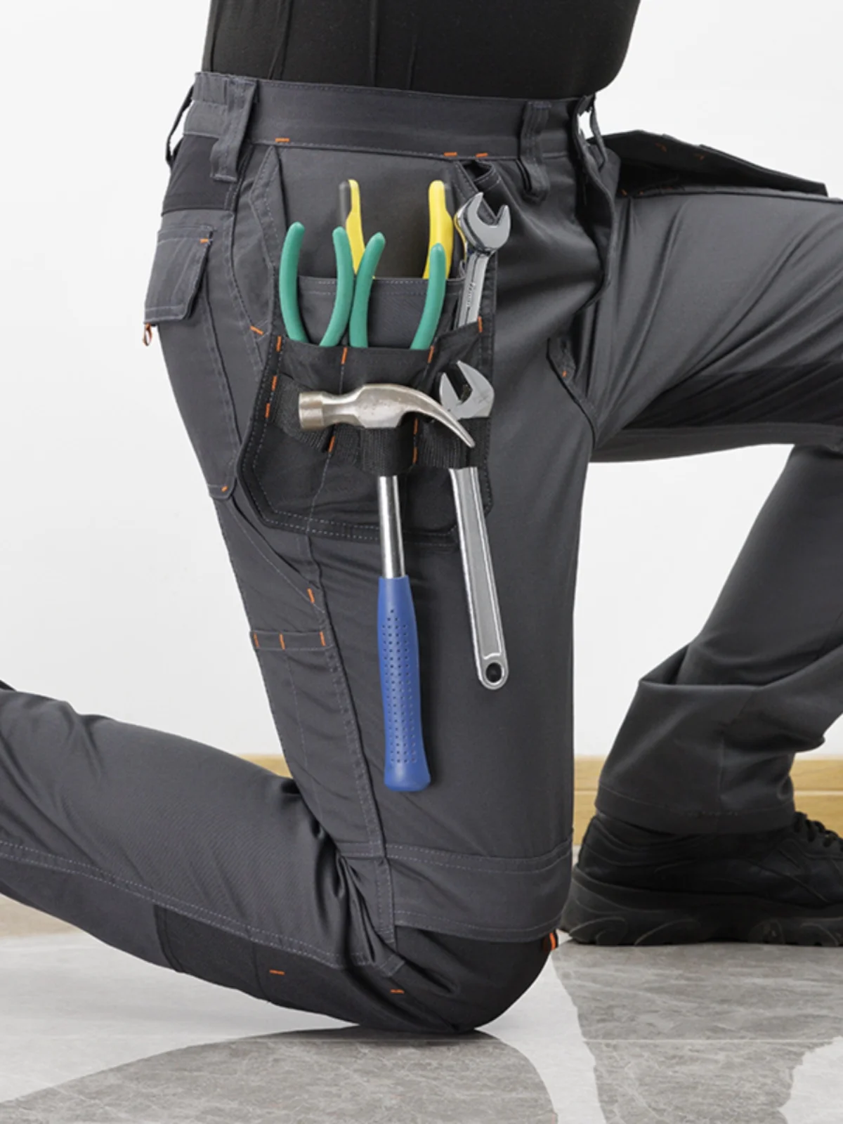 Multi-pockets Elastic Work Cargo Pants Men Wear-resistant Protective Safety Work Trousers