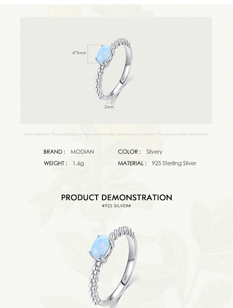MODIAN Genuine 925 Sterling Silver Natural Oval Opals Original Design Finger Rings For Women Fashion Fine Jewelry Accessories