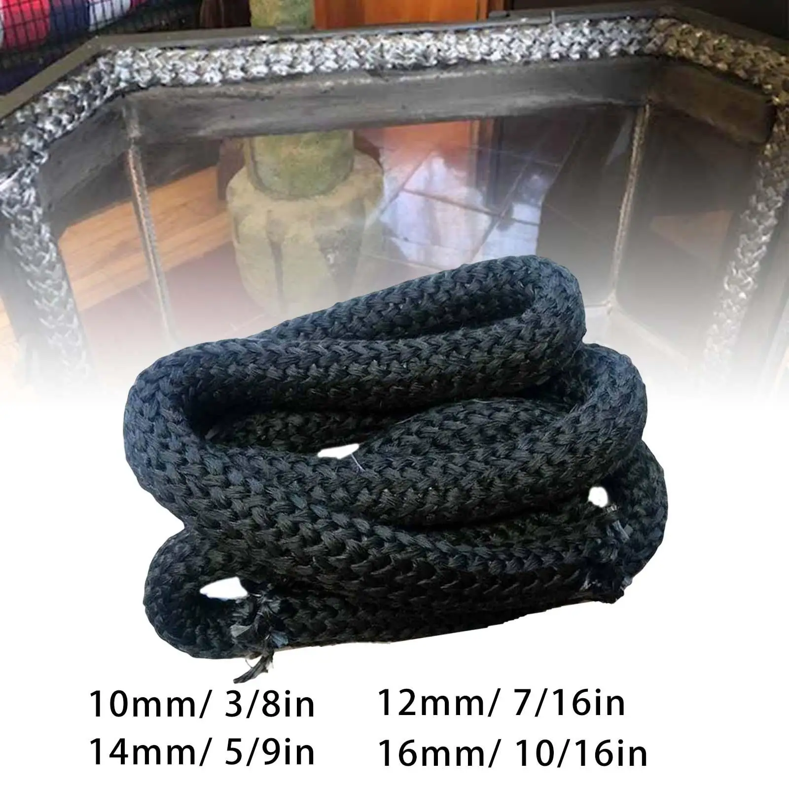 2.5Mx10/12/14/16mm Stove Door Fireplace Cord Replacement Black Gasket Cord High Temperature Wood Stove Door Seal Gasket