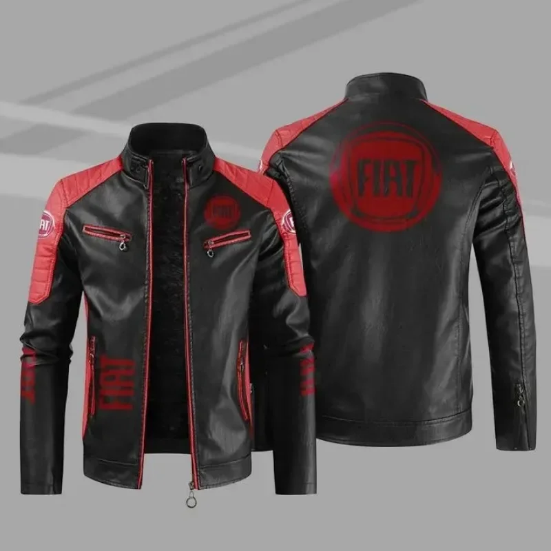 

Новая зимняя мужская куртка с логотипом автомобиля Fiat, модная мотоциклетная куртка на молнии, верхняя одежда, утепленная кожаная мужская куртка