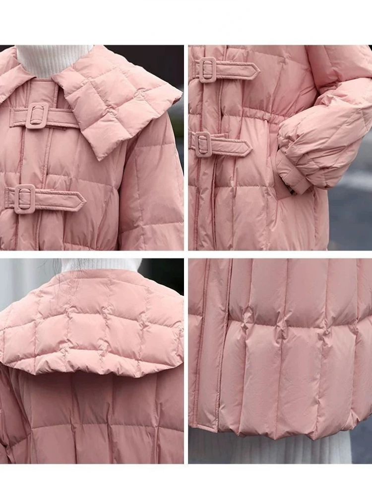 Baby Collar Down Jacket Women Winter Quilted Jacket Warm High End Chic Women's Clothing Button Long Sleeve Outerwear Pink Black