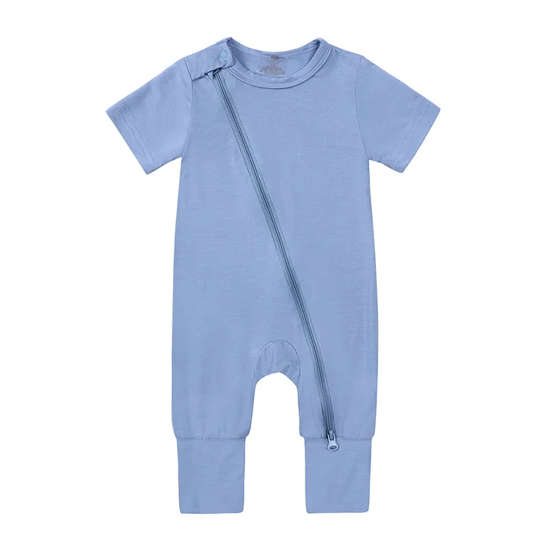 

0-24 Months Baby Clothes Bamboo Fiber Zipper Rompers Short Sleeve Solid Color Bodysuits Newborn Baby Boys Girls Outfits