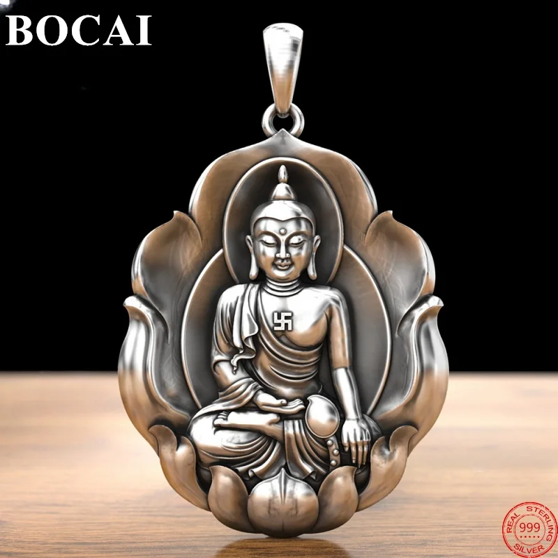 

BOCAI S999 Sterling Silver Pendants for Women Men New Fashion Relief Shakyamuni Buddha Guardian God Amulet Free Shipping