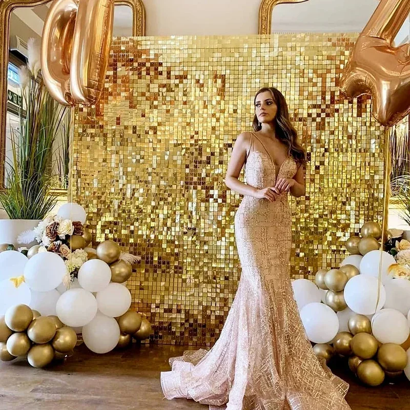 Party Backdrop Curtain Party Decoration Wall Backdrop Panels Party Supplies 16pcs Golden Sequin Backdrop Panels for Wedding Party Baby Shower Background Wall Decor 30x30cm