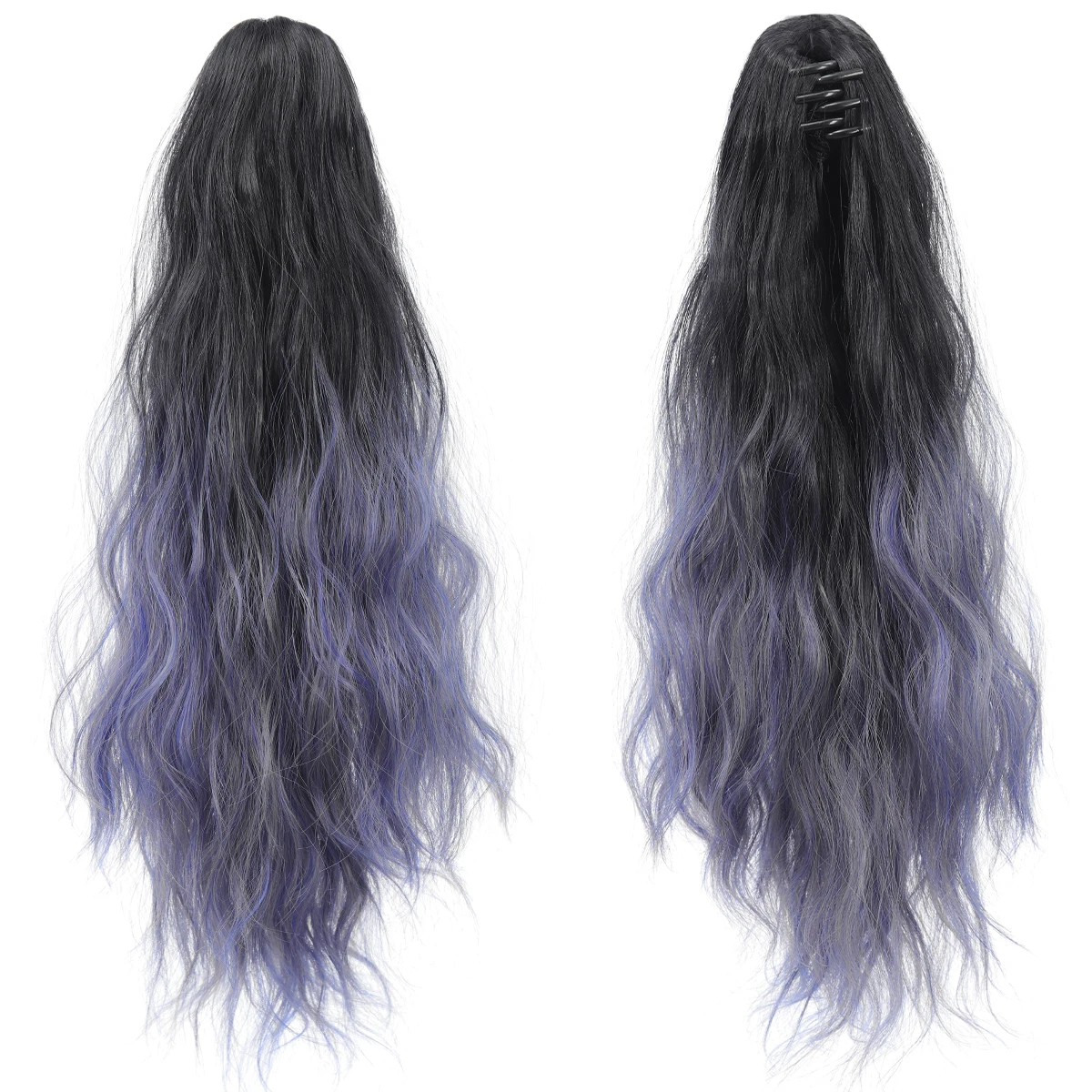 Synthetic water ripple clip ponytail gradient multicolor women's ponytail hair extension wig heat-resistant 18 inches