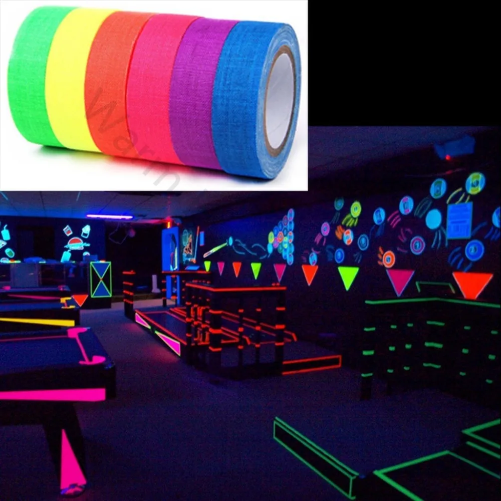 

5pc UV Reactive Fluorescent Tape Cloth Blacklight Glow in The Dark Tape for Home Wedding Party Decoration Staircase Warning Neon