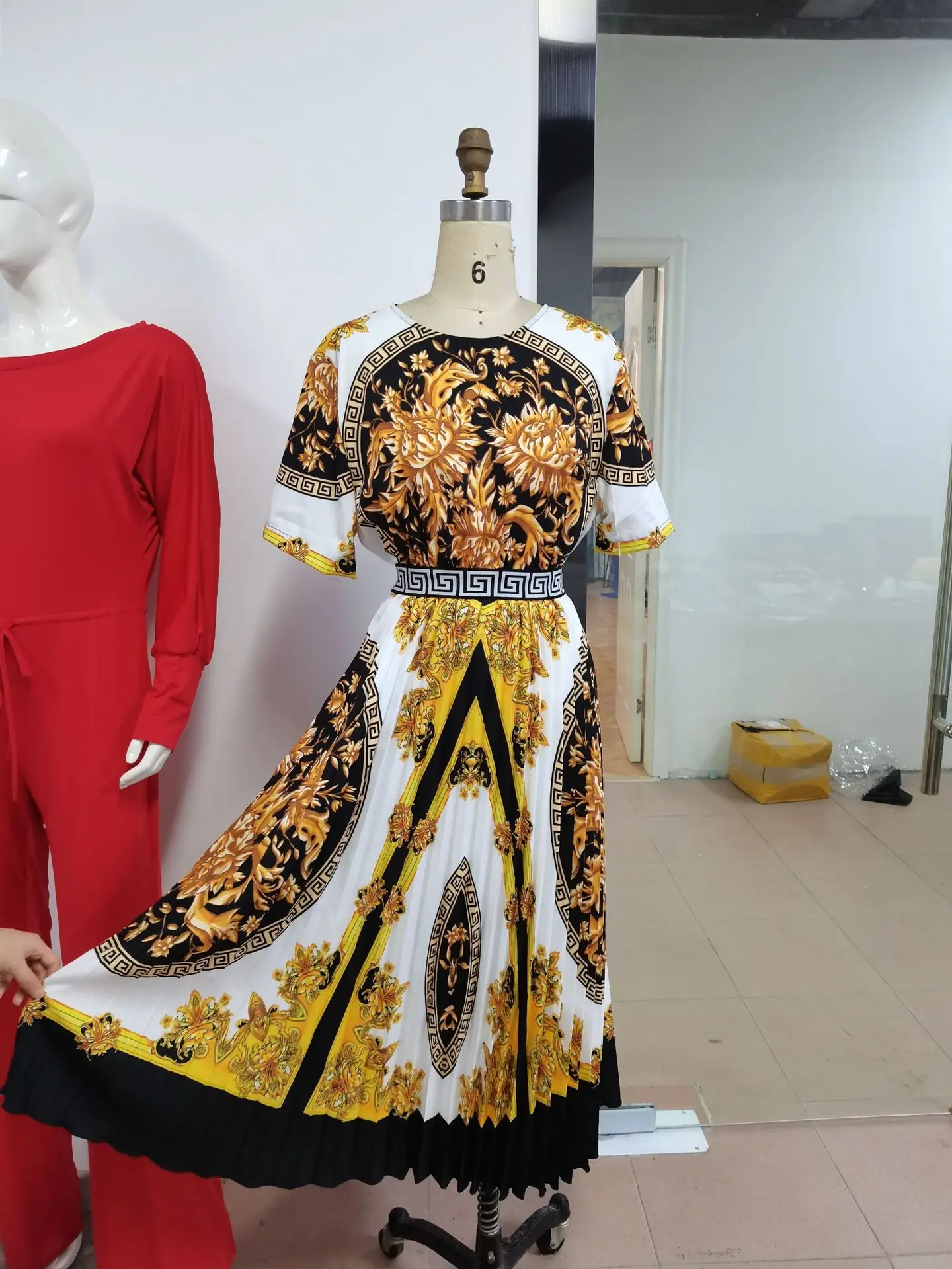 Africa Clothing Vintage Pleated Print High Waist A Line African Dresses For Women Traditional Robe Africaine Femme Vestidos 2023