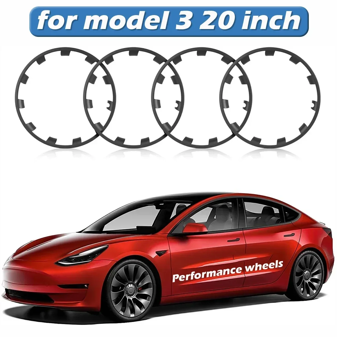 Protector Ring For Tesla Model 3 20 Inch Vehicle Wheel Rims Performance Patch Replacement ABS Full Rim Car Accessories wheel hub covers wheel hub caps 4PCS