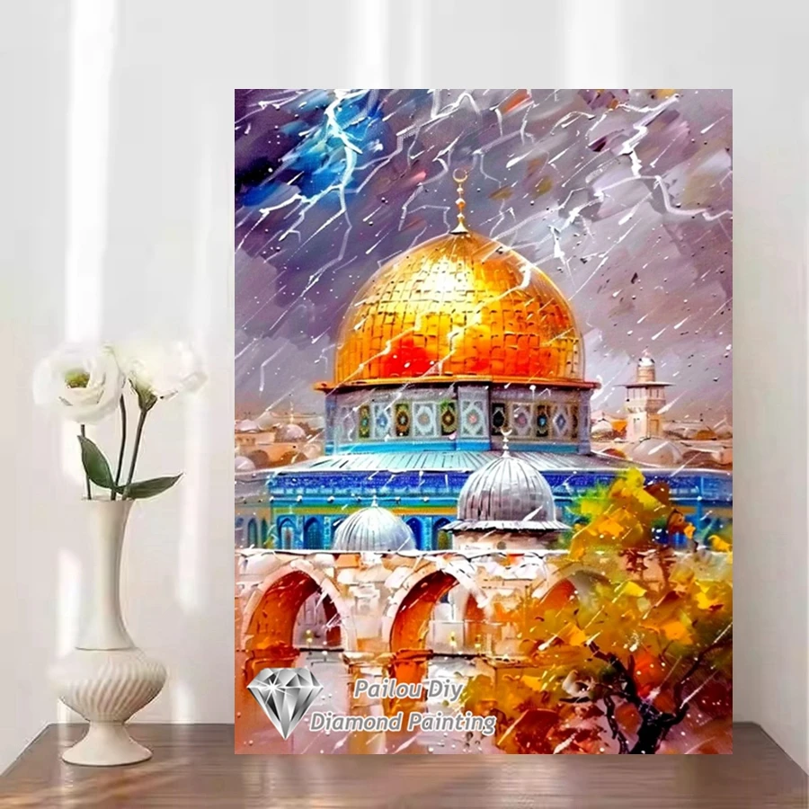 Masjid Aqsa Jerusalem Scenery 5d Diamond Painting Art The Dome Of The Rock Majestic Mosque Beauty Cross Stitch Mosaic Home Decor