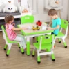 Kids Table and 4 Chairs Set, Height Adjustable Children Table and Chair Set ,Graffiti Top & Non-Slip Legs for Classroom & Home
