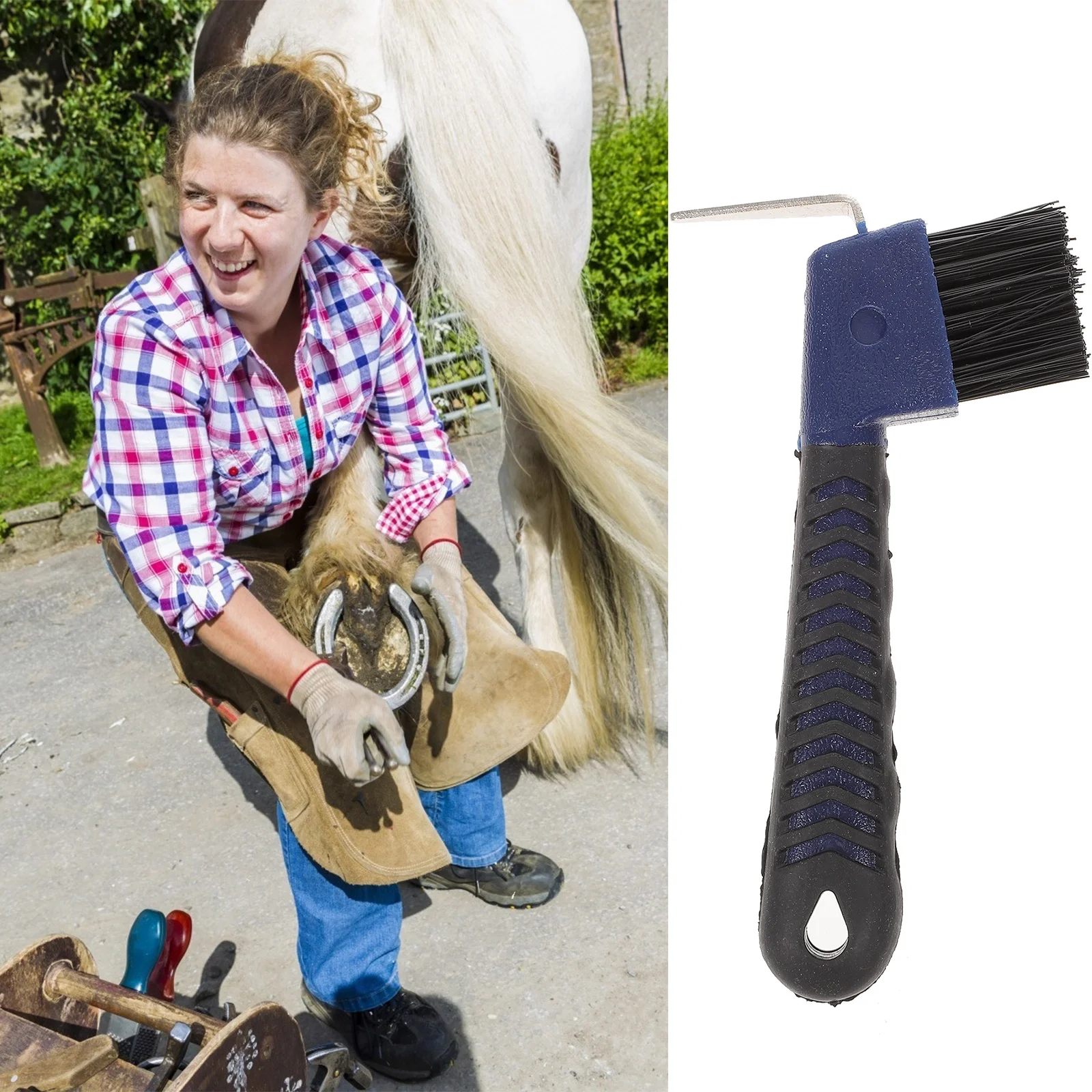 

Anti-Slip Grip Hoof Pick Rubber With Brush Nylon Horse Hoof Care Grooming Horseshoe Brush Professional Cleaning Tools
