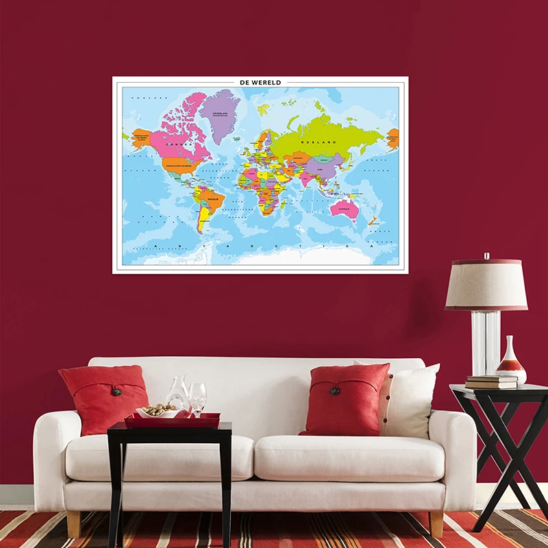 In Dutch Map of The World 150*100 cm Non-woven Canvas Modern Painting Wall Poster Office Home Decoration School Supplies