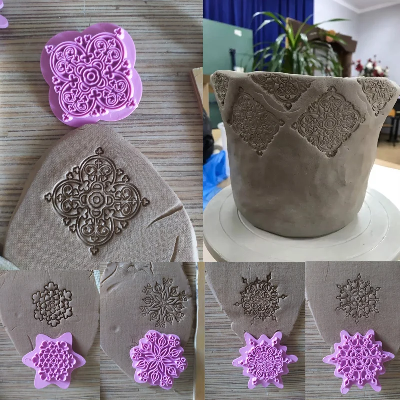 Mandala Lace Pattern Emboss Stamp Polymer Clay Earring Texture Soap Pottery Ceramic Impression Dotting Tools 5pcs/lot Art Hobby clay modelling tools