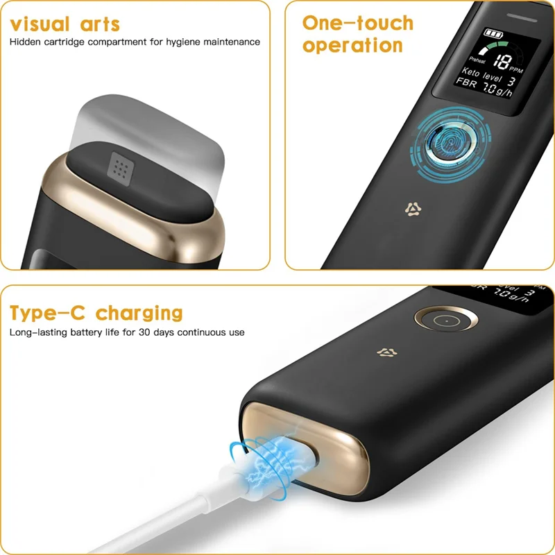 A89X Professional Ketone Breath Analyzer Ketone Breath Meter for Tracking Your Ketones Black