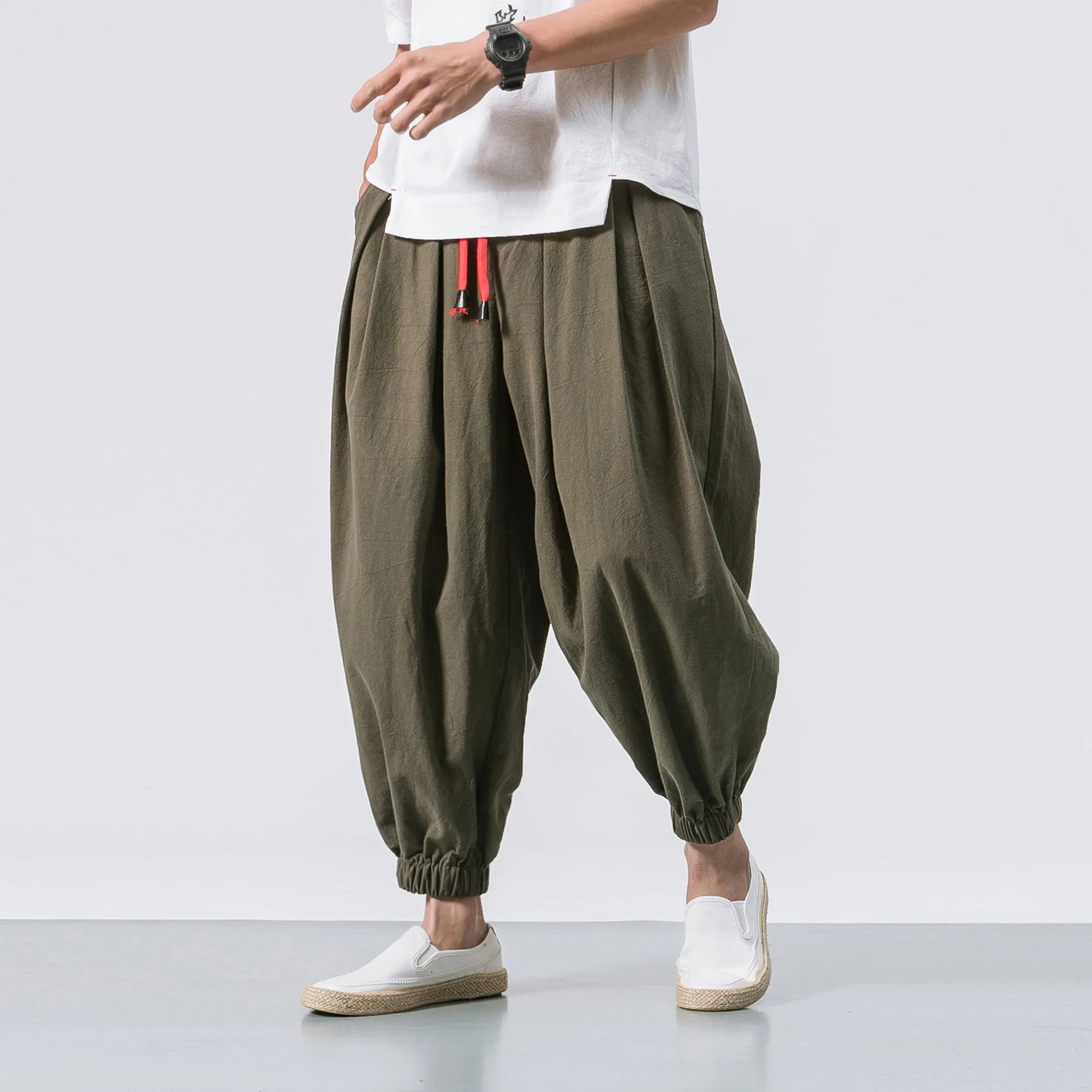 FGKKS Spring Men Loose Harem Pants Chinese Linen Overweight Sweatpants High Quality Casual Brand Oversize Trousers Male