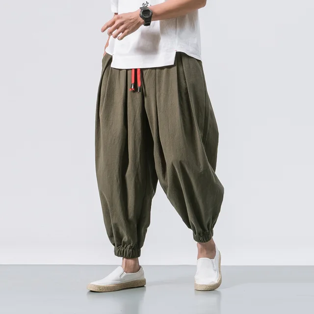 FGKKS Spring Men Loose Harem Pants Chinese Linen Overweight Sweatpants High Quality Casual Brand Oversize Trousers Male 4