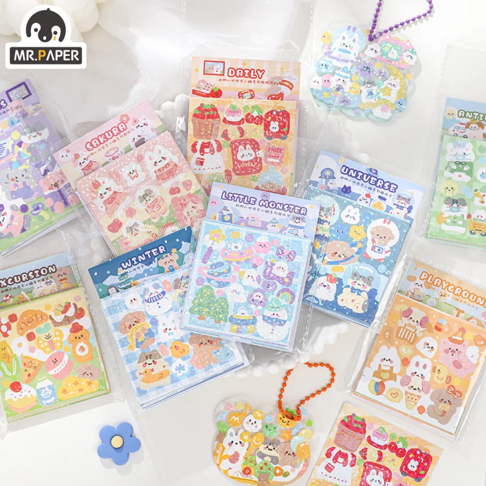Mr.Paper Cartoon Animal Theme Cute Stickers Goo Card Handbook DUY Decoration Kawaii Stickers Korean Stationery Planner Stickers