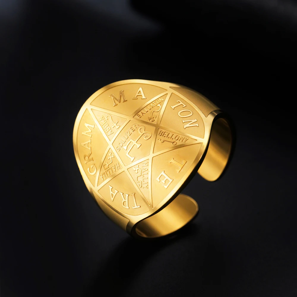Dawapara Hexerei Pentagramm von Solomon Ring Tetragrammaton Schild Schutz Talisman Alchemy Schmuck Edelstahl – Detail 17