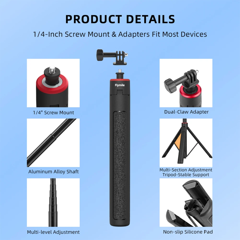 Tripod With Extension Pole Selfie Stick For X5 Action 4/Pocket 3_voghion.com