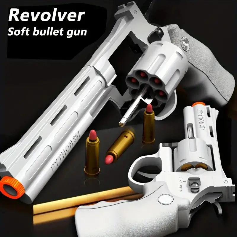 Revolver Toy Gun, Manual Firing, Soft Bullet, Shell Throwing Soft Bullet Gun Toy, Long Revolver Toy Gun (Containing 6 Bullets An 4