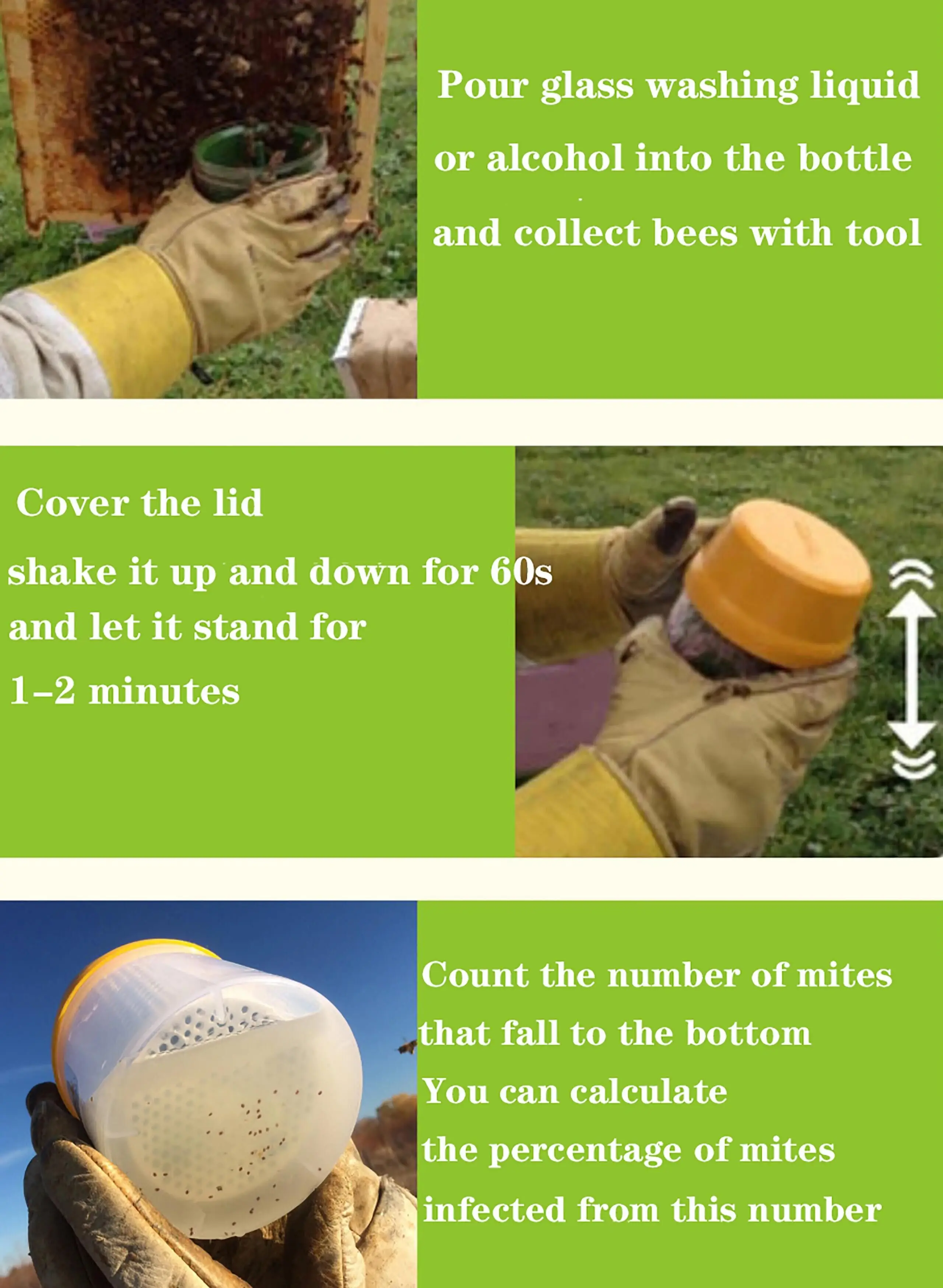 Varroa Mite Monitoring Test Bottle Beekeeping Mite Detection Boxs Beekeeper Apiculture Removal Tool