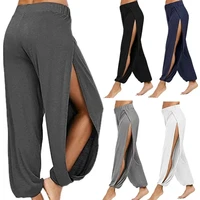 Women Fashion Yoga Pants High Waisted Slit Wide Leg Haren Pants Gym Leggings Casual Solid Hollow Workout Trousers Gym Home Wear - Image 2