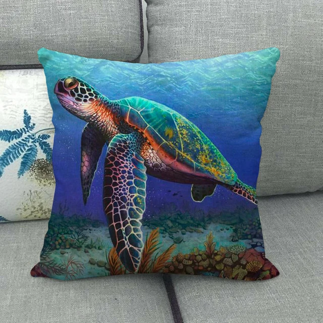 Housses de coussin tortue d'été en coton et lin, taie d'oreiller