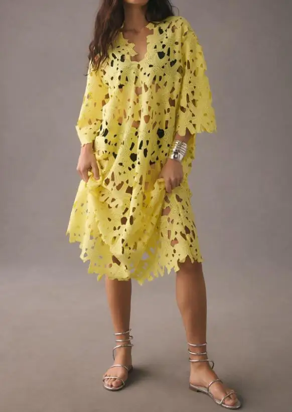 

Womens Dress 2023 Summer Casual Sexy Loose Beach Vacation Cover Up Lace Shirt Dress Female Clothing Outfits for Women