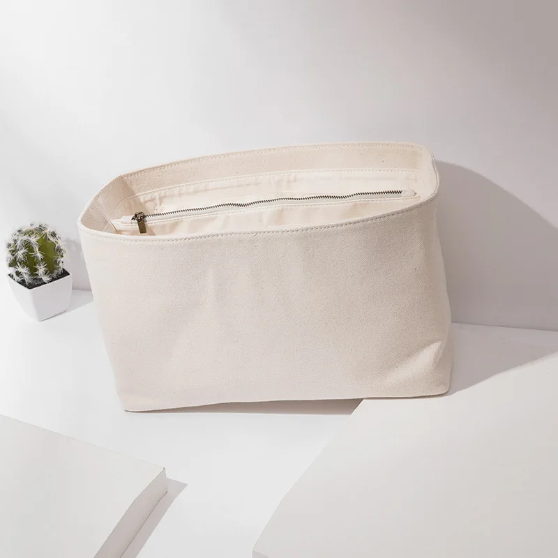 Large Capacity Unisex Cotton Canvas Insert Bag For Tote Backpack Handbag Women Liner Cosmetic Bag For Makeup Travel Inner Pouch