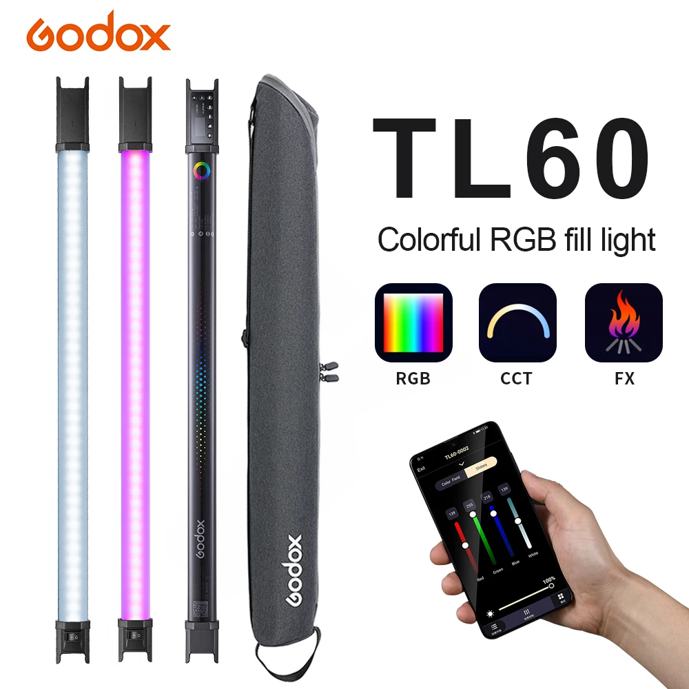 

Godox TL60 RGB трубчатый светильник, Новый светильник для фотосъемки в наличии, ручной светильник с дистанционным управлением через приложение для фото, видео, видеозаписи