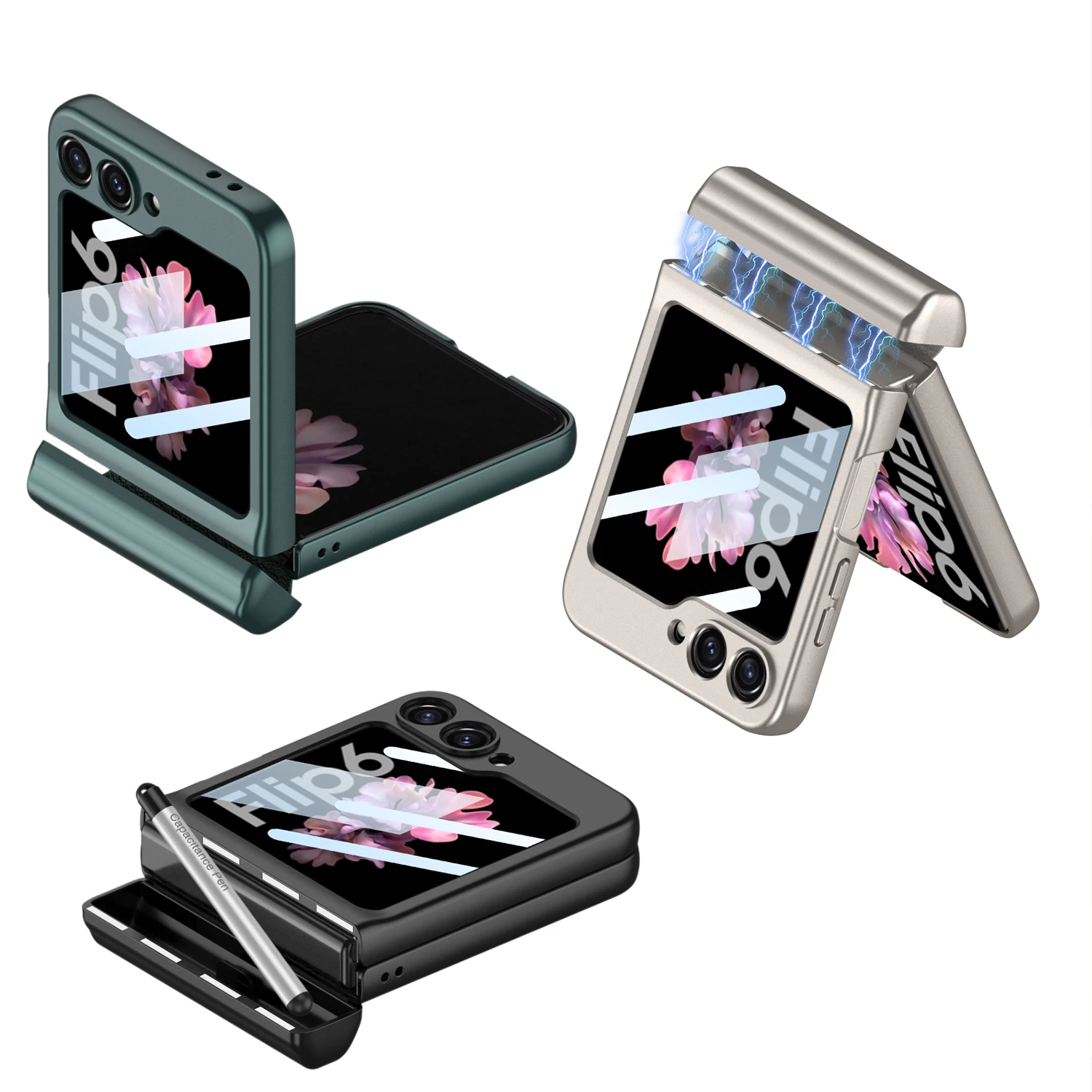 Luxury Magnetic Invisible Pen Slot Slim Matte Phone Case with Screen Film for Samsung Galaxy Z Flip
