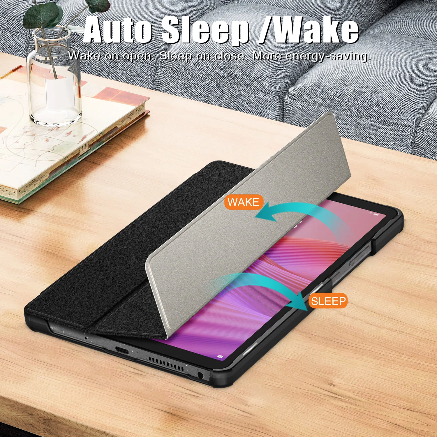Premium PU Leather Tri-Fold Stand Tablet Cover - 8.7 Inch