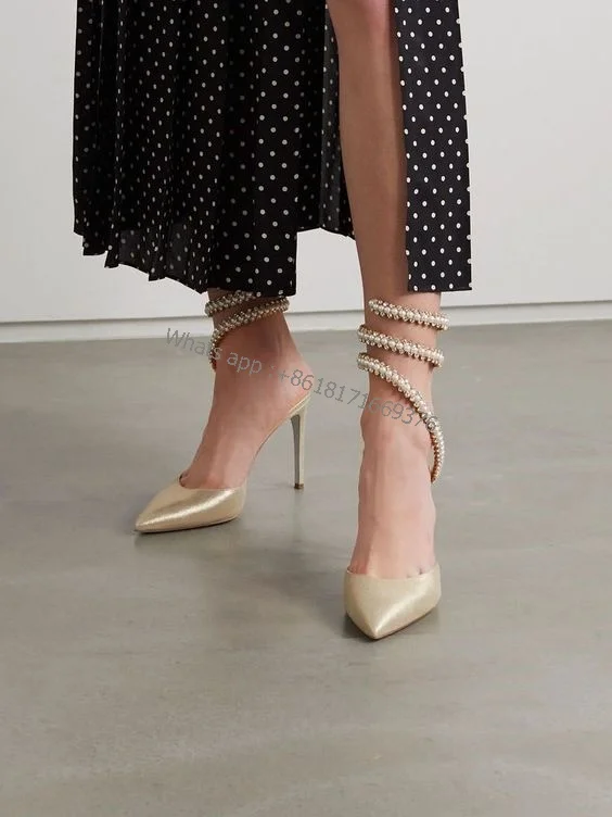 

Sexy Luxury Pointy Toe Slingback Sandals Women Rhinestone Strap Stiletto High Heel Sandalias Lady mujer verano 2022 Shoes