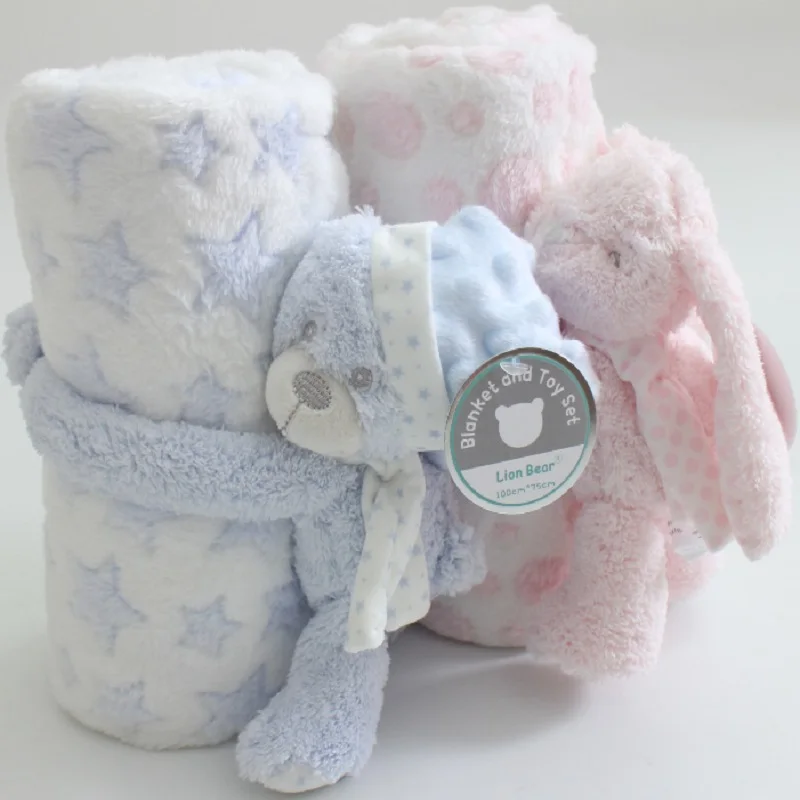 Baby Blanket with Doll Warm Quilt for Newborn Bedding Baby Swaddle Wrap Flannel Lamb Soft Baby Stroller Blanket 3