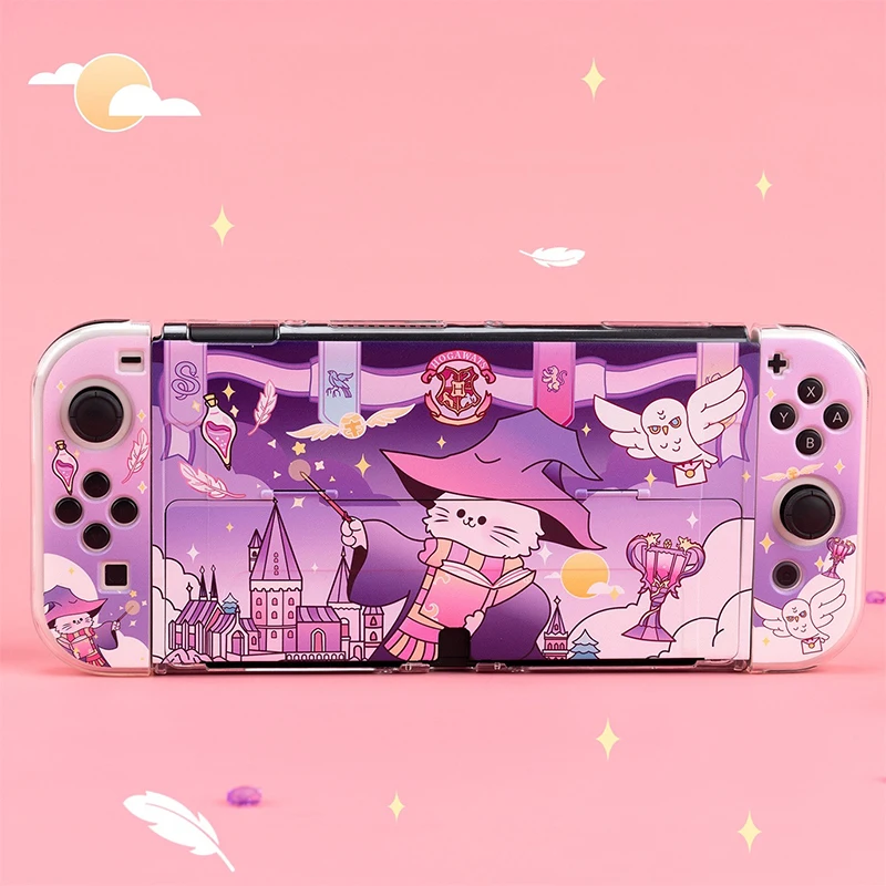 

Kawaii Magic Cat Protective Shell for Nintendo Switch OLED Transparent Hard Case Cover For NS Switch OLED Console Accessories