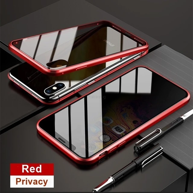 thumbnail image 1 of Funda magnética de vidrio templado para móvil, carcasa protectora antiespía para iphone 15, 14, 13, 12, XR, 11 Pro MAX, X, 7, 8, 6 Plus, 360, 1 of 5