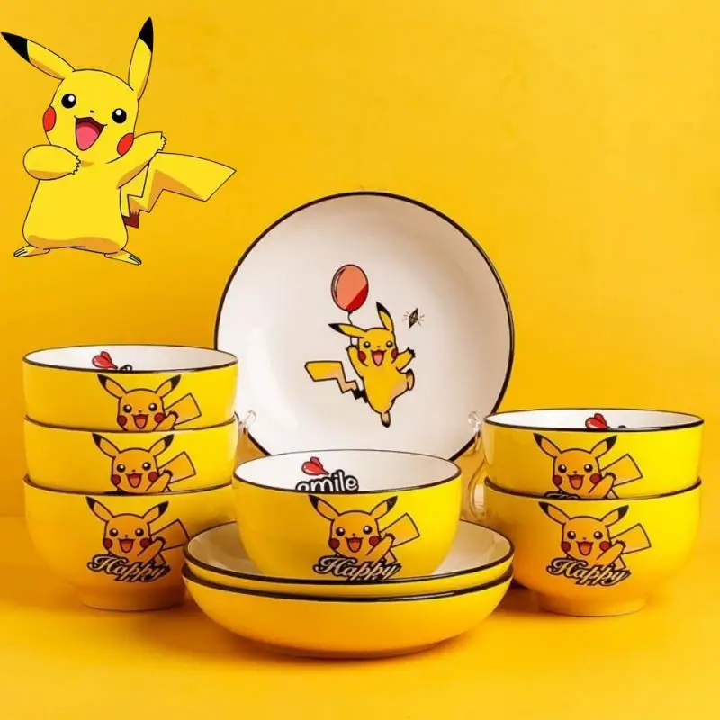

Pokemon 6Pcs Pikachu Bowl Anime Ceramics Eating Bowl Kawaii Student Children Household Kitchen Utensils Cute Gift