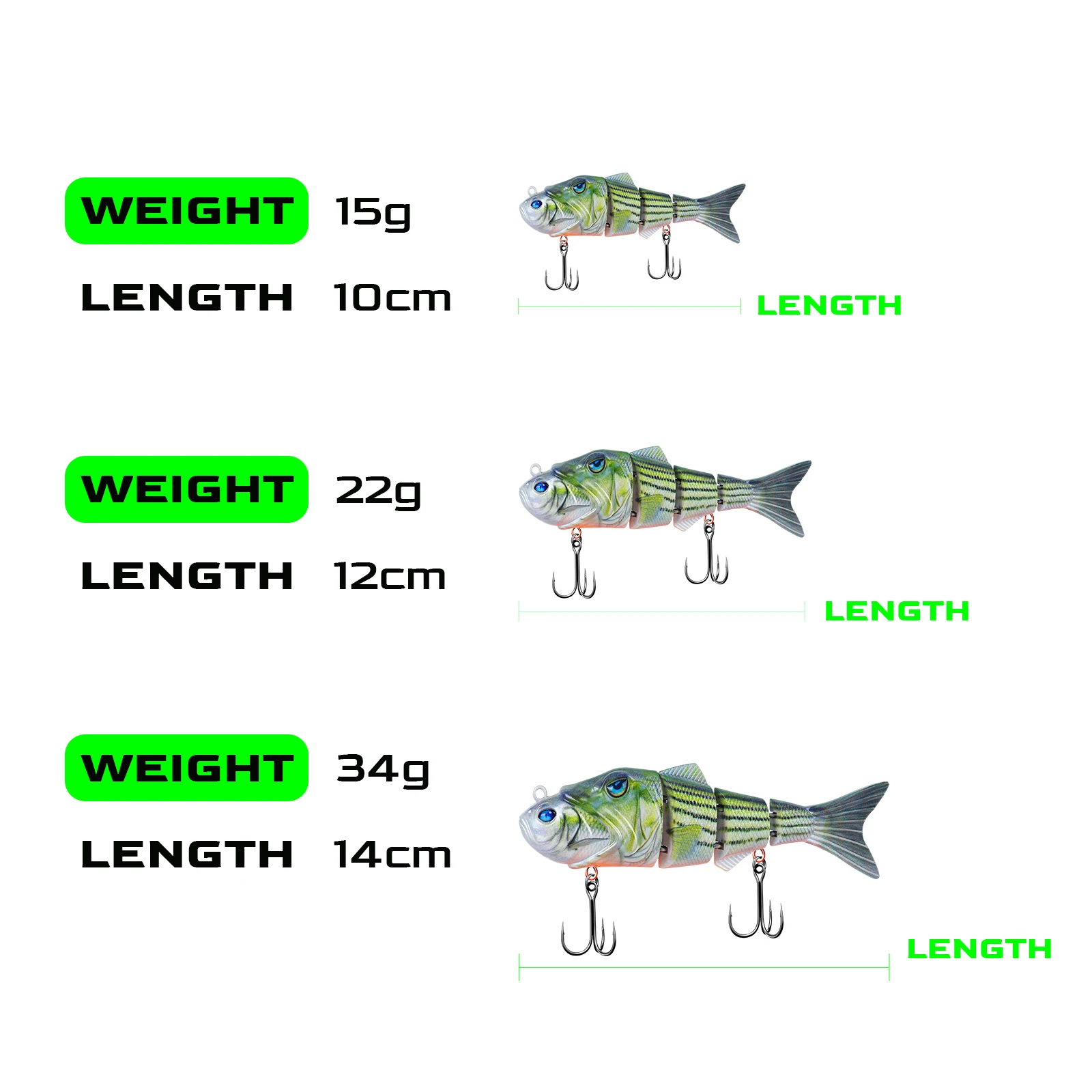 HANDING 3Pcs M1 Lipless 4-Segments Body Fishing Lure Tackle Slow Sinking 3D Artificial Swimbait 15g/22g/34g UV Paint Hard Bait 5