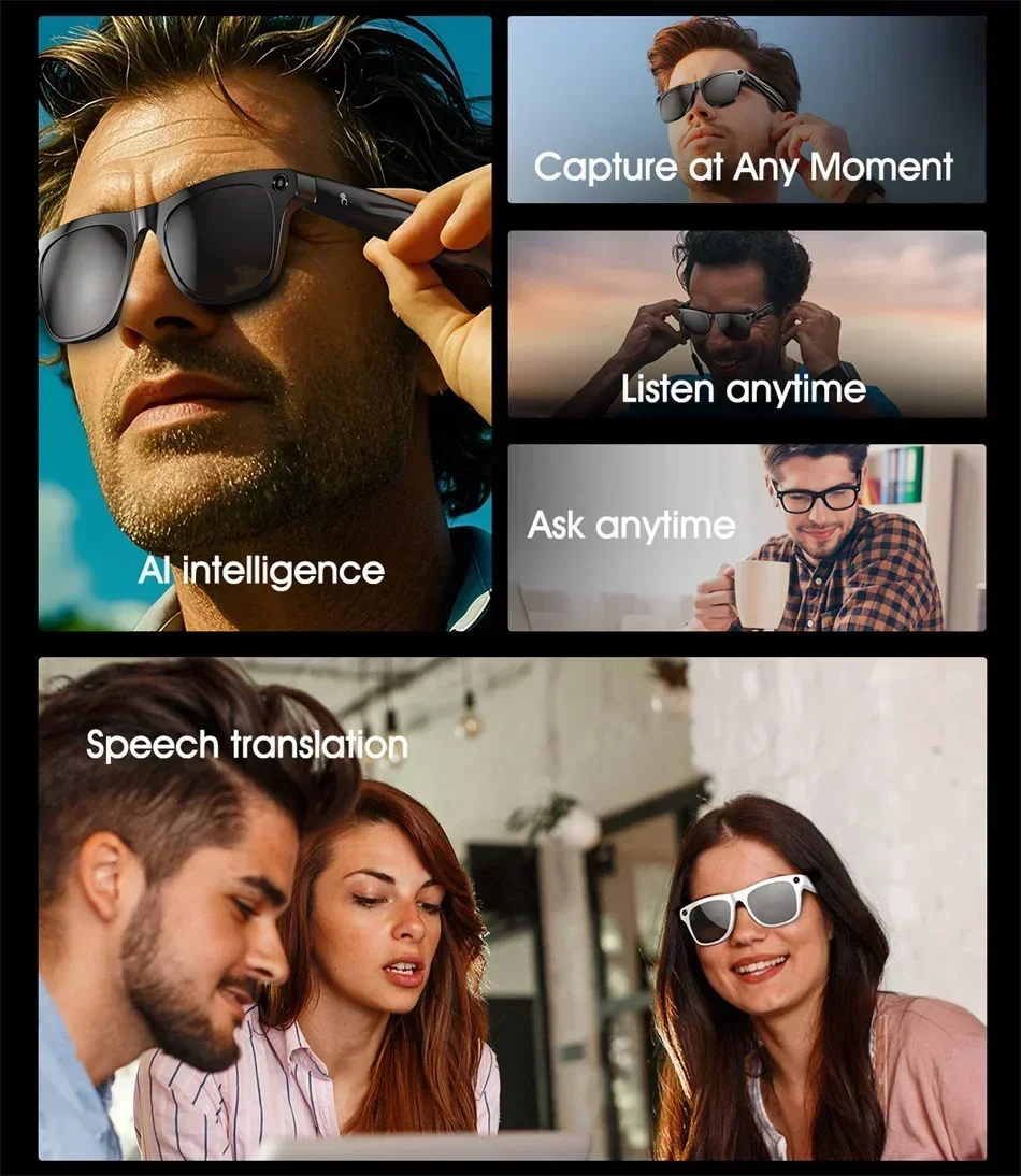 Lenovo 8K Smart Glasses With 1200mp Camera Chat Gpt Touch Sport AI Sunglasses Music Player Bluetooth Calling Voice Assistant