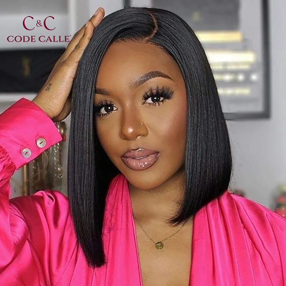 Straight Short Bob Human Hair Lace Front Wig For Black Women