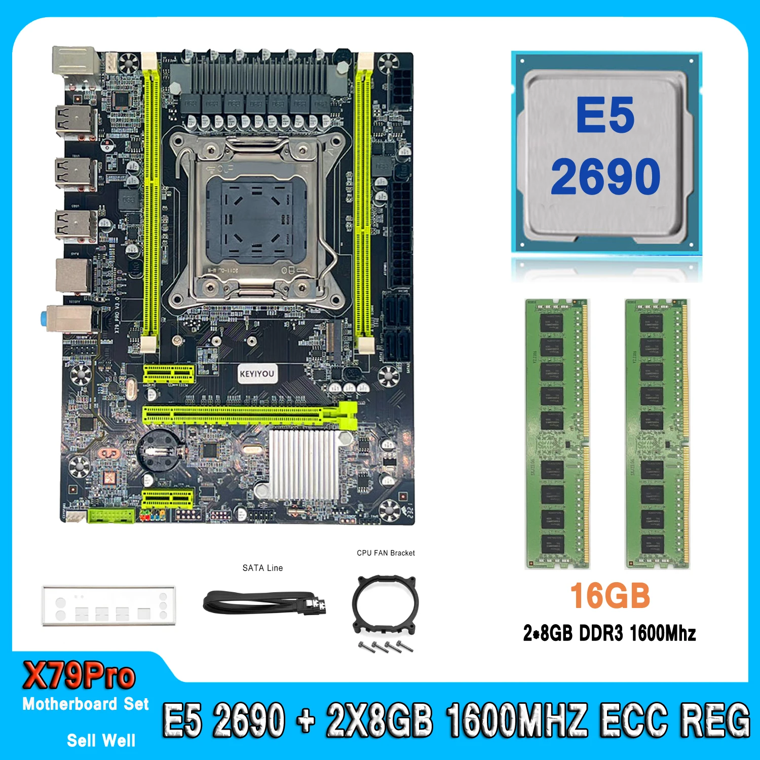 X79 마더보드 세트, LGA 2011 키트, Xeon E5 2690 CPU 16GB(2PCs * 8GB), 1600MHz DDR3 ECC REG 메모리 RAM E5 2690 마더보드