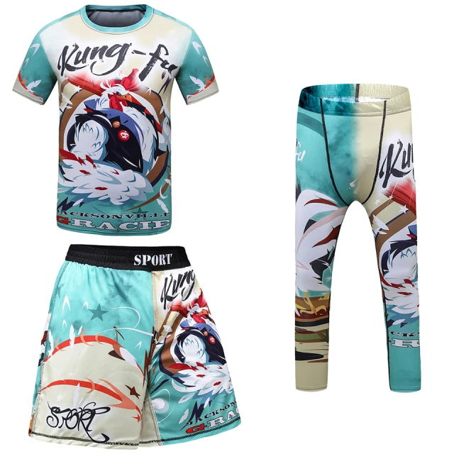 New Kid's Sports BJJ Boxing MMA T-shirt+Shorts Rashguard For Children Shirts 3D Kickboxing Rash Guard Compression Gym Sportswear