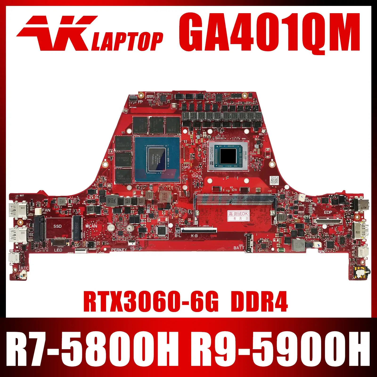 

GA401QM motherboard For ASUS ROG Zephyrus G14 GA401QM-HZ160T GA401Q Laptop Motherboard with R9-5900H R7-5800H RTX 3060 Mainboard