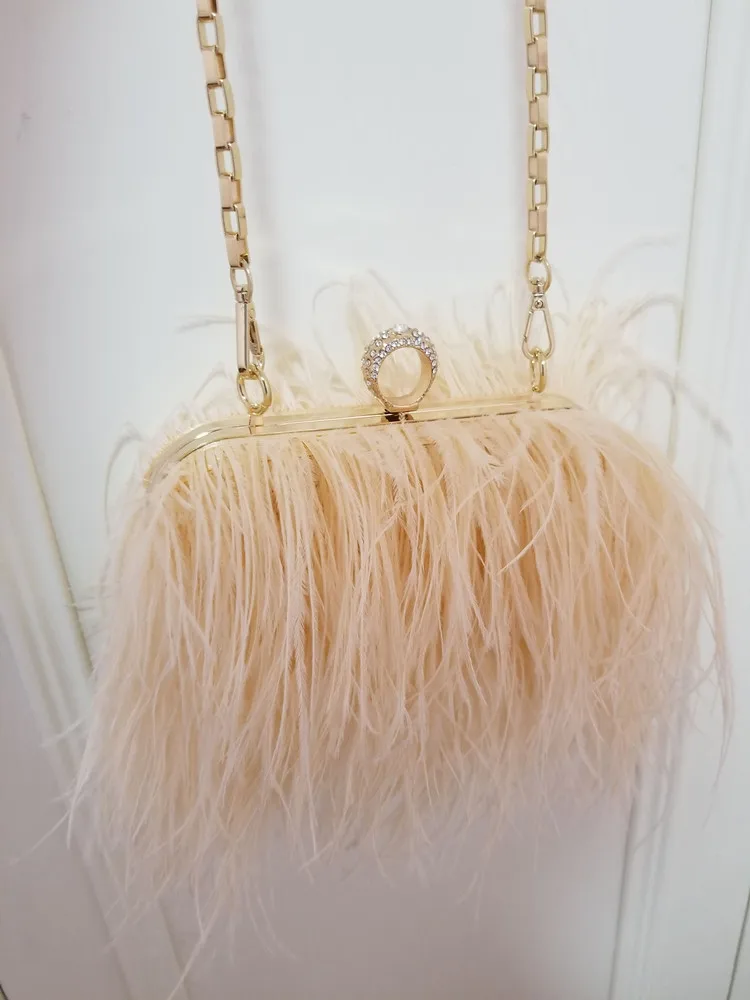 2022 Luxury Ostrich Feather Party Evening Clutch Bag Women Wedding Purses and Handbags Small Shoulder Chain Bag Designer Bag 